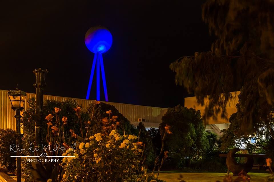 The Silver Ball lit up blue for Autism Awareness Week in 2017.  Photo: Rhonda McDonell