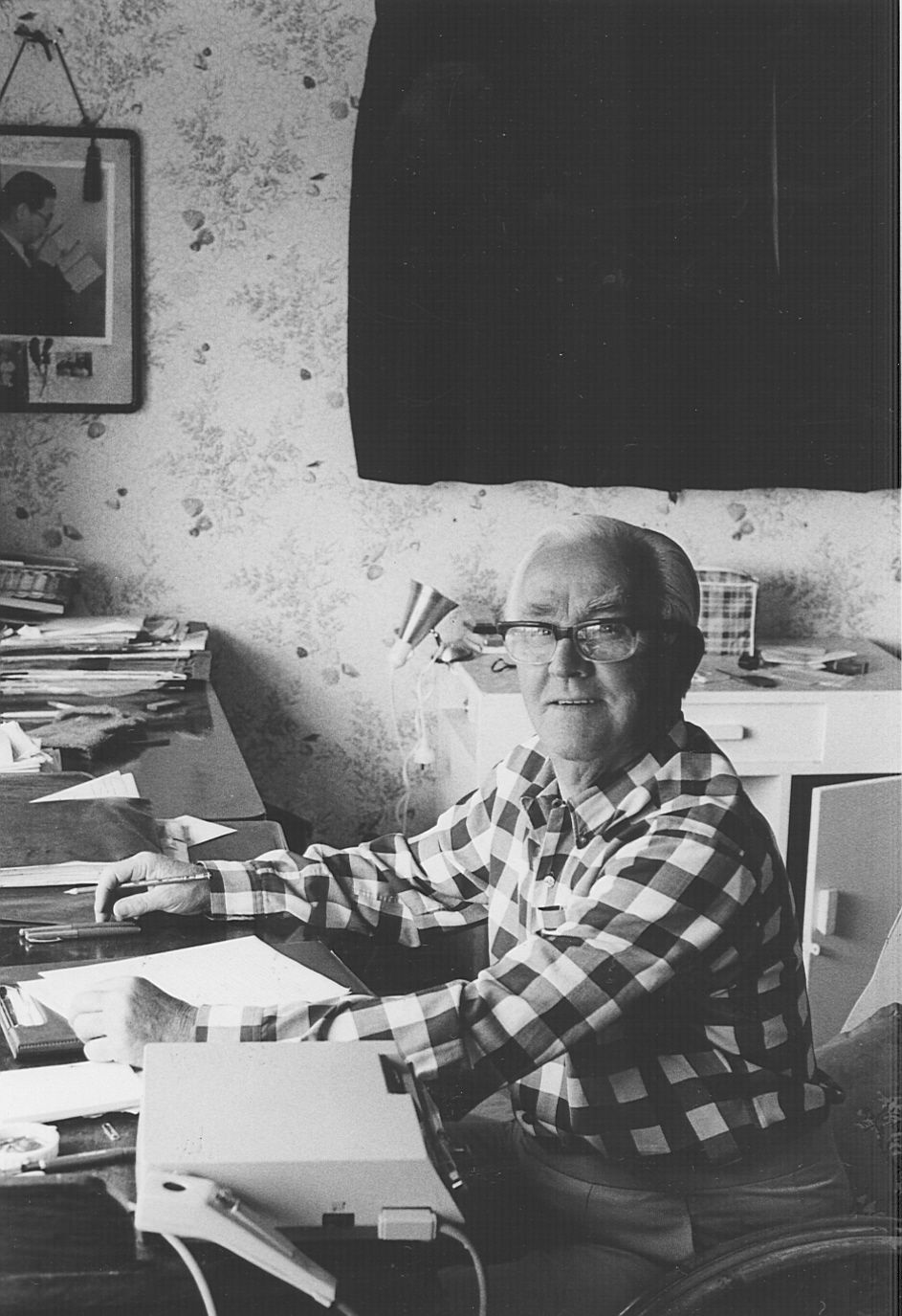 Sir Fletcher working on his autobiography, 1975. Photo: Jones Family Collection