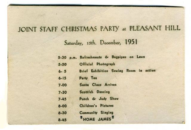 1951 FJ staff Christmas Party Program.  Shared by Clare Trigg (nee Doecke)