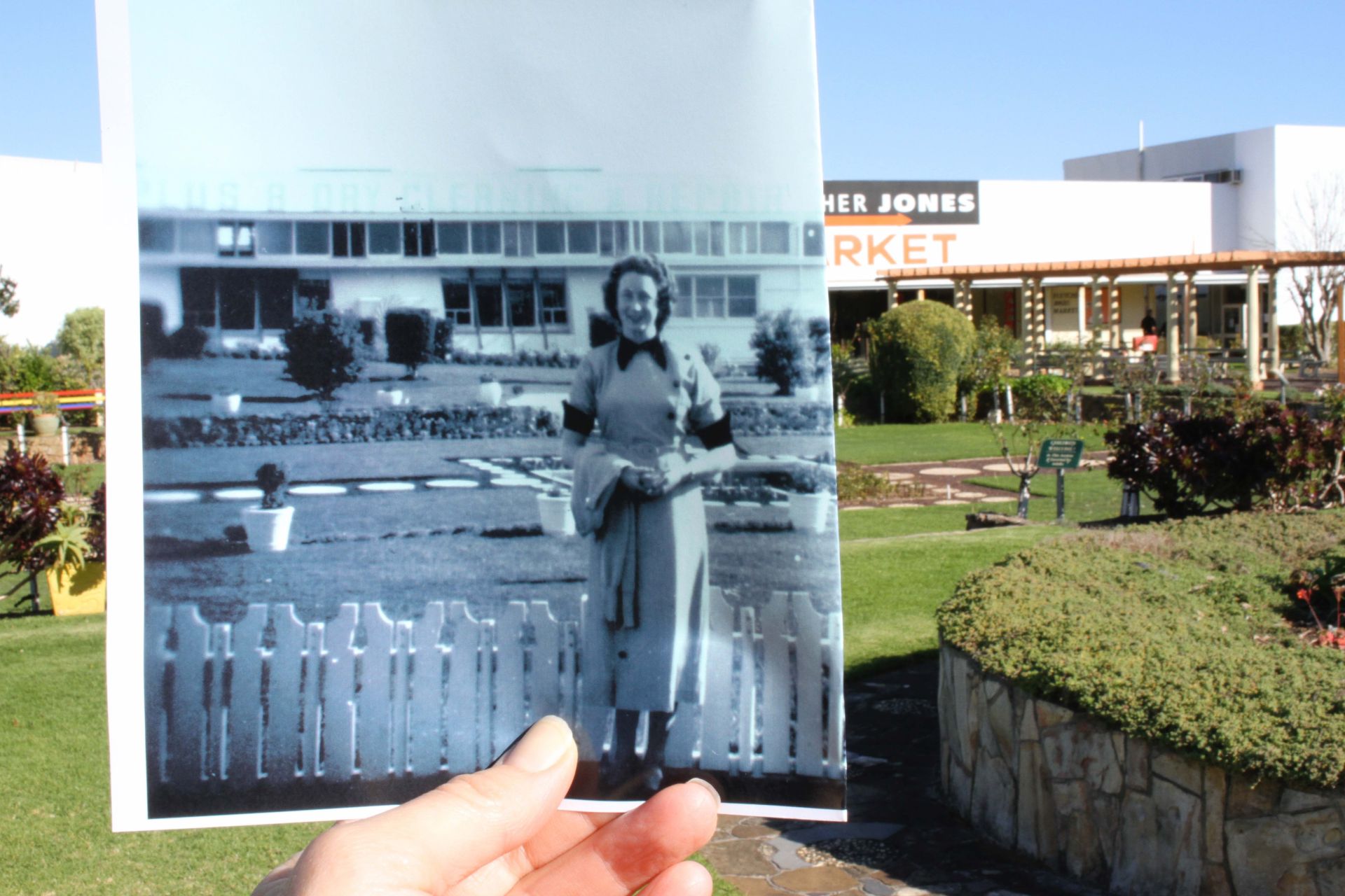 Past and present - the 1954 photo held in the same spot at FJs in 2015.  Photo: Colleen Hughson 