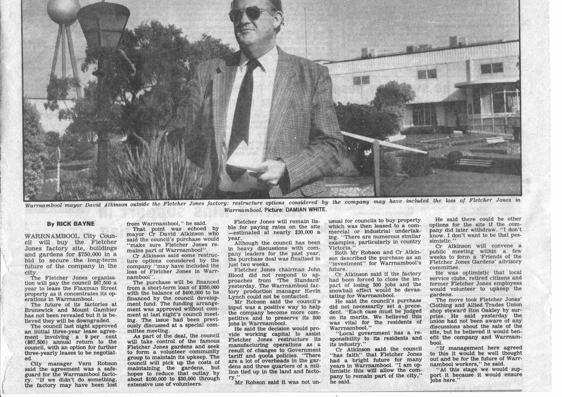 Mayor David Atkinson at the FJ site and article Warrnambool Standard April 28, 1992.  Shared by Lawson Ryan