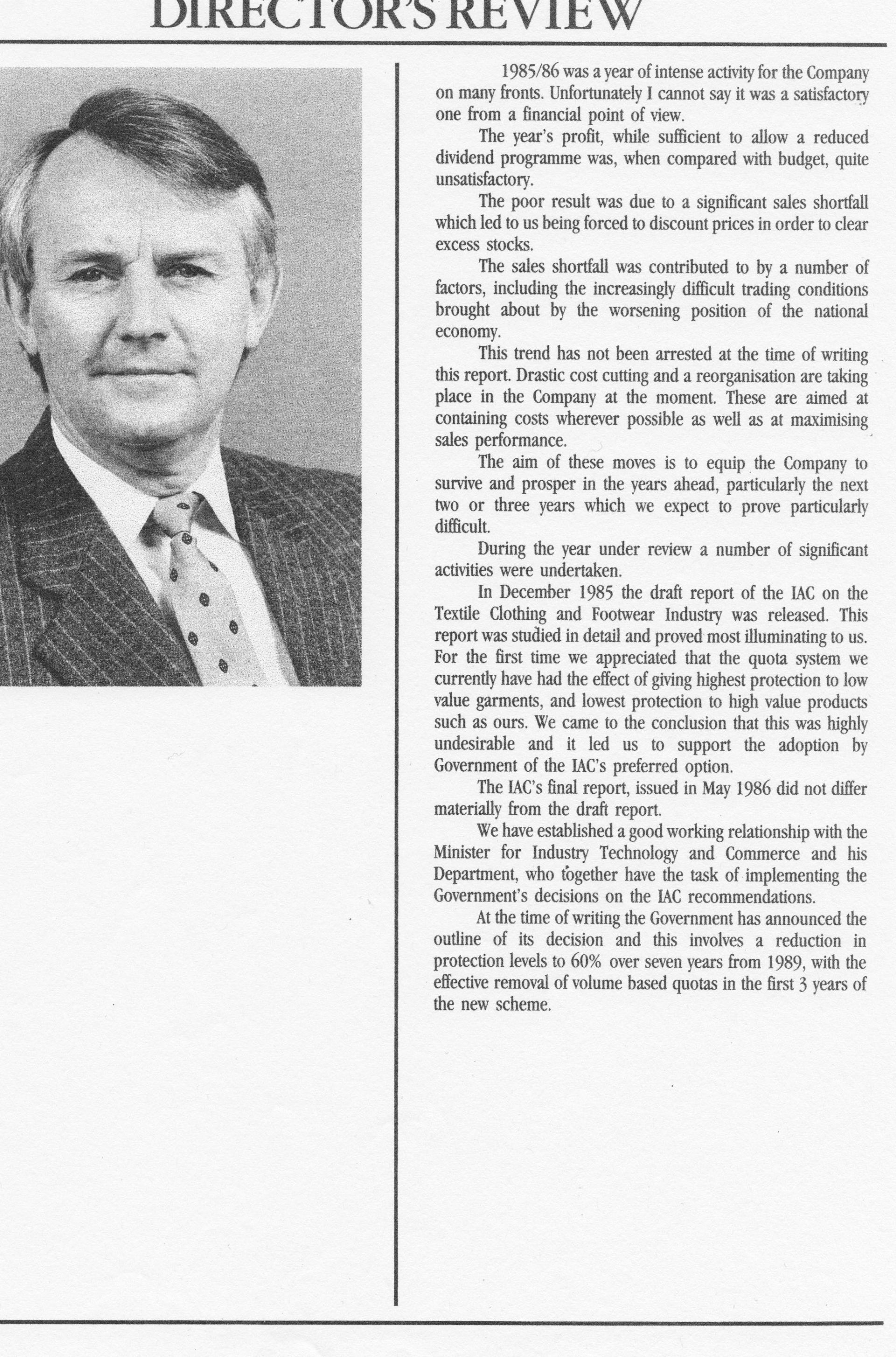 David Jones Managing Directors Review 1985/86.  