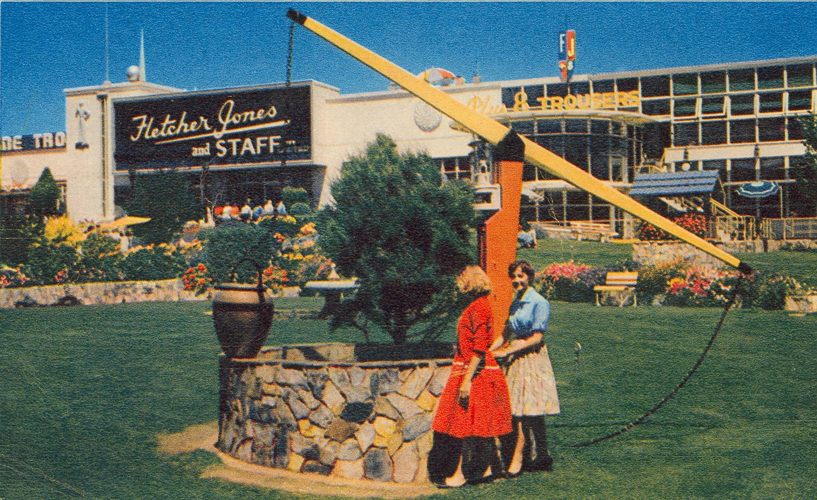 The sphere and trylon can be seen on the roof of the FJ Pleasant Hill building.  Nucolorvue Postcard Album courtesy of Claire and Tony Drylie
