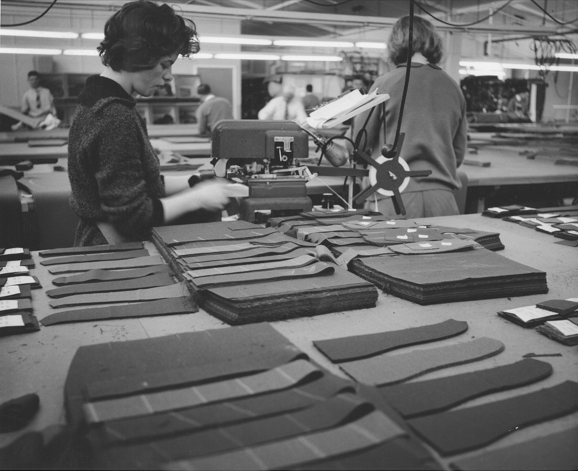 Work Preparation section of FJs.  All cut work passed through this section to be prepared in various ways for the production lines.  Improving manufacturing processes such as these was part of the FJ Methods Engineers' KISS  research!  Photo: Jones Family Collection.  
