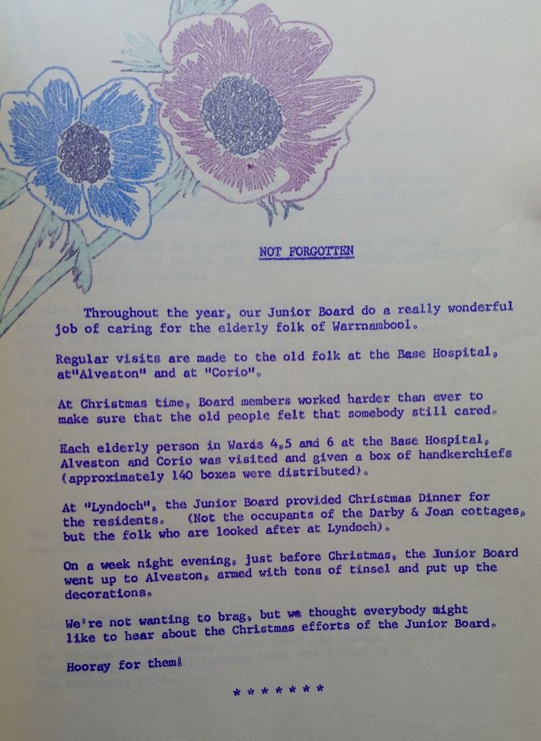 Do You Know from 1972 - Junior Board of FJs caring for the elderly citizens in nursing homes and hospitals around Warrnambool. Shared by Doug Maloney and Family 