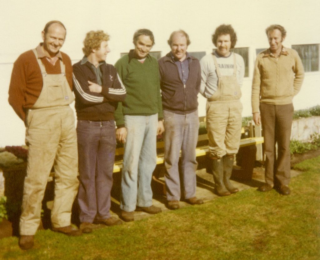 The gardens required a great deal of maintenance for their manicured perfection. Pictured are some of the crew in the 70's. L-R Winston Hinkley, Shane Craig, Barry Kelly, Barry O'Connor, Damian Ryan and Stan Crow.  Photo: Stan Crow