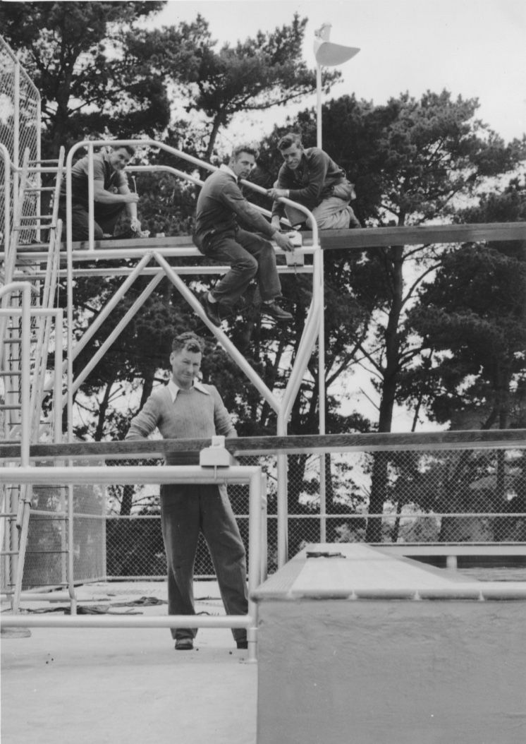 FJ workers made and built the diving board at the Warrnambool swimming pool. Top Left: Ron Tucker, Middle: Dirk Pronk and Les HullBrown, Bottom: Wal Ferguson.  Photo: Dirk and Colleen Pronk