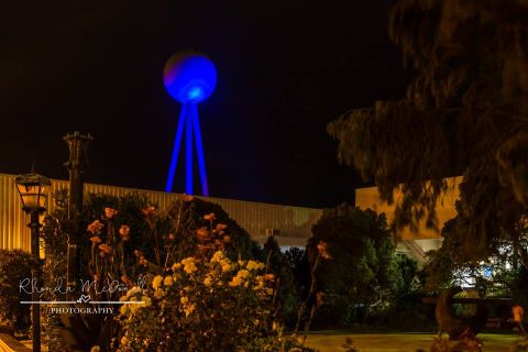 The Silver Ball lit up blue for Autism Awareness Week in 2017.  Photo: Rhonda McDonell