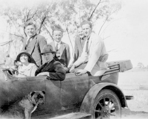 1922, Rena Jones travelling with with FJ staff and Digger the dog!   Photo: Jones Family Collection 