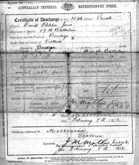 FJ's army discharge papers.  Image: Jones Family Collection 