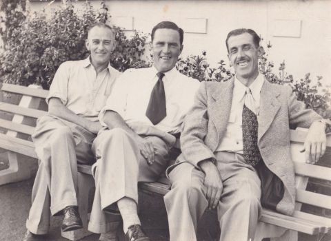 FJ workers enjoying the gardens. L-R Horace Verey, George Doreian and Keith Gibb.  Photo:Marg O'Connor