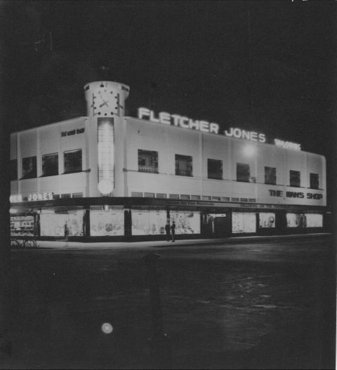 Man's Shop showing night lighting post-war. Photo: Jones Family Collection 