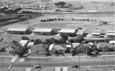 East Warrnambool Primary School from the Silver Ball, December 1972- the kids have gone back inside by the time the photo was taken.   Photo: John Woolf