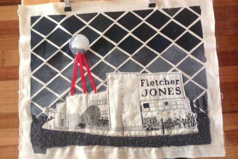 Fletcher Jones: fabric and embroidery by Louise Parlour.  