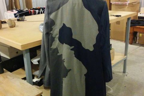 The design lines on the back of the coat are taken directly from a map of Warrnambool's two rivers - the Hopkins and the Merri.  Picture: Jack Hancock.  