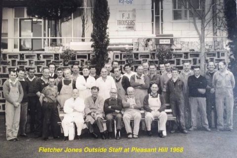 Wally Ferguson, second from left in the back row, with the FJ outdoor staff in 1968.  The factory was self sufficient and had it's own tradesman - plumbers, electricians, carpenters, mechanics.  Photo:Photo shared by Richard Koosje Herlihy