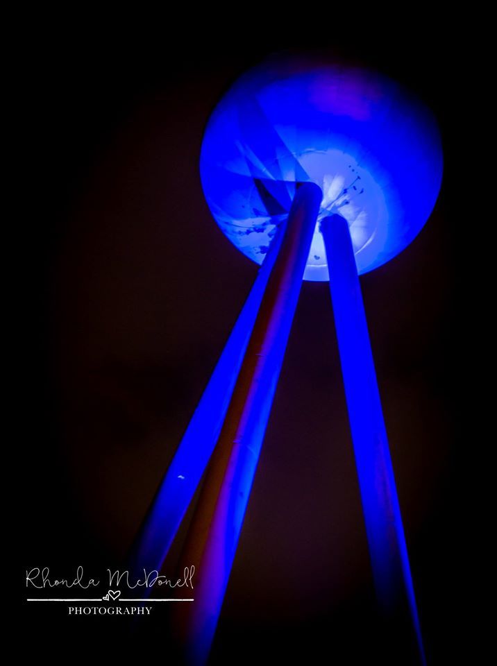 The Silver Ball lit up blue for Autism Awareness Week in 2017.  Photo: Rhonda McDonell