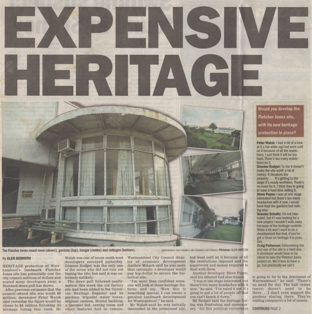 Front page of the Warrnambool Standard, July 7, 2006.  Thanks to Tim Carlton for sharing from his scrapbook.  