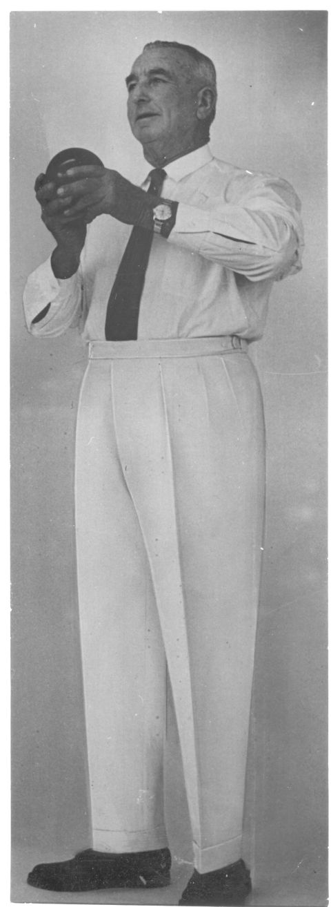 Darby Boucher with a bowling ball - perhaps that's why the FJ lawns always looked like a bowling green!  Photo: Jones Family Collection 