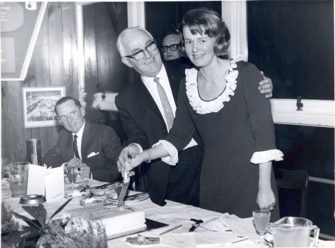 Fletcher cutting the cake with his daughter in law - Isobel Jones. Photo: Alex Wilkins. Shared by Yola Bennoun