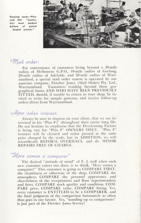 "Always be sure to impress on your client that we are interested in his 'Plus 8s' throughout their entire long life."  From FJ Staff booklet loaned by Lawson Ryan.
